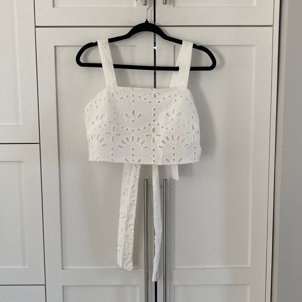 NWT H&M Back Tie Eyelet Cotton Halter Top Size 10